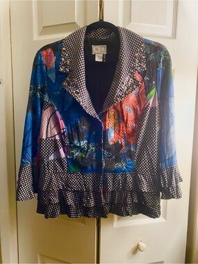 Alberto Makali Multicolor Patchwork Ruffle Hem Blazer